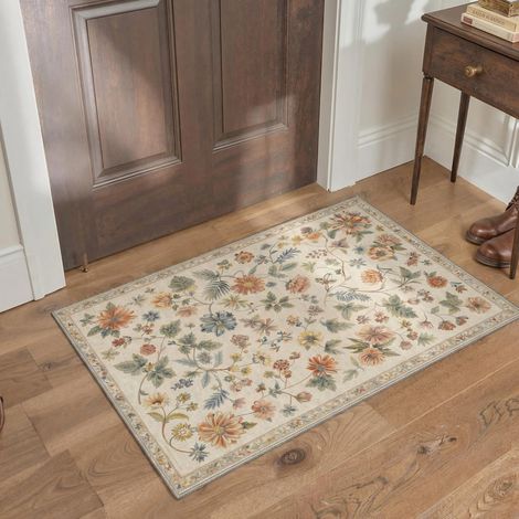 Tapis Salon Vintage, Lavable Antidérapant, 60x90 cm, Beige (1/5)