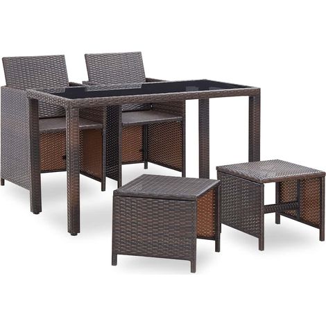 Salon de jardin encastrable et coussins 5 pcs Contemporain, Ensemble repas de jardin, Rotin Marron OIB3052E (1/5)