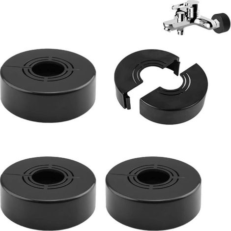 4 Pièces Rosace Robinet, Rosace Mitigeur Douche 3 Tailles en 1, Cache Tuyau Radiateur Ajustable, Rosaces de Douche Décoratives pour Robinets, Conduites D'eau, Radiateurs, Douches - Noir (1/4)
