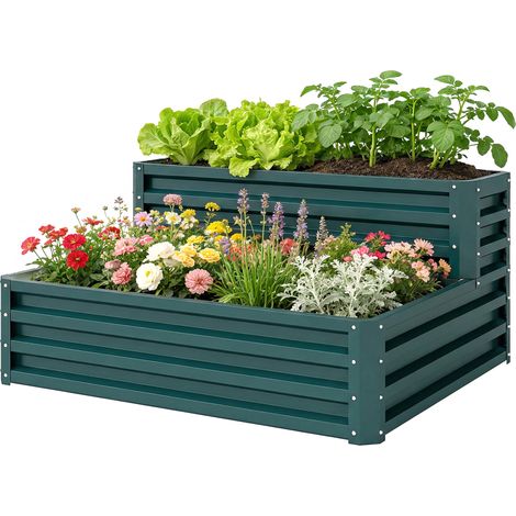 Carré potager 2 étages fond ouvert 120x101x58 cm vert légumes herbes fleurs