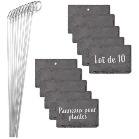 Set de 10 étiquettes en ardoise pour plantes – Piquets en acier inoxydable – Réutilisables et résistantes aux intempéries – 10 x 7 cm (1/5)