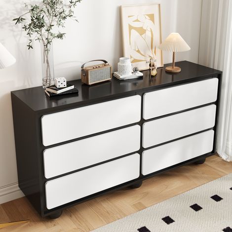 Cómoda de 6 cajones 140 x 38 x 74,5 cm en tablero de partículas blanco y negro DESVIAE (1/5)