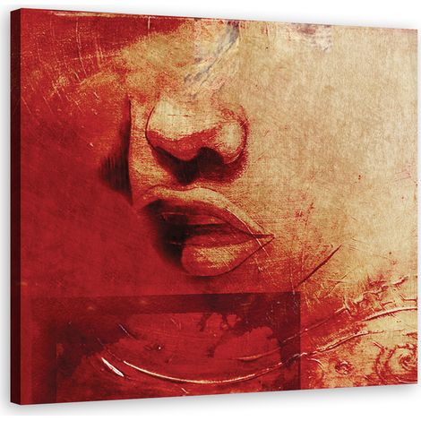 Tableau sur toile Femme Rouge Aquarelle 60x60 (1/5)