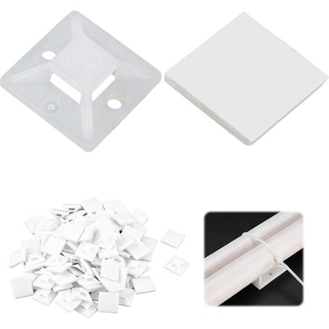 100 Pièces Supports Adhésifs pour Colliers de Câble 20 x 20 mm, Socles Autoagrippants avec Adhésif, Pattes de Fixation Blanches pour Gestion des Câbles à la Maison Bureau Garage (1/5)