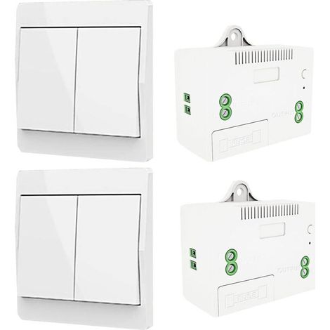 Kit interrupteur sans fil 2 canaux – AC85-250V, télécommande auto-alimentée, blanc, récepteurs inclus
