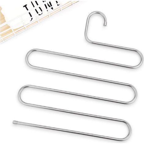 (14,17 x 13,38 Zoll, 2er-Set, mit Band) S-förmige Kleiderbügel aus Edelstahl für Hosen, Aufbewahrungsorganizer für den Kleiderschrank zum Aufhängen von Hosen, Jeans und Schals (1/5)