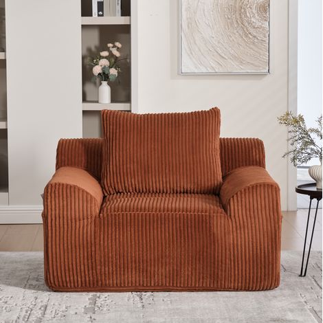 fauteuil salon grand format avec pouf cord orange doux OKMYHOME (1/5)