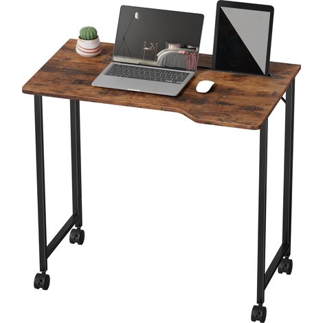 Bureau Pliable 80 x 52 cm, Bureau Ordinateur sur Roulettes avec Fente d'Appareil, Montage Facile, Marron, fitness à domicile, entraînement maison (1/5)