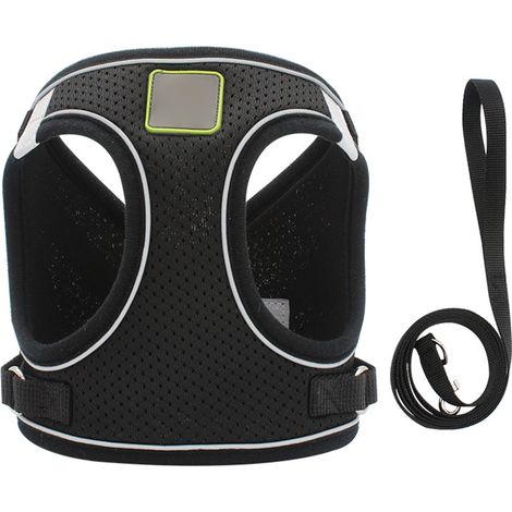 Harnais et laisse pour animaux de compagnie, souple, respirant, réglable, réfléchissant, veste de promenade pour chat et chien, taille M, noir (1/5)