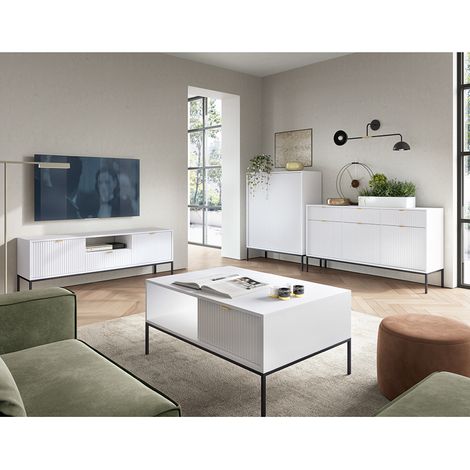 Wohnmöbel Set weiß, Fußgestell schwarz, NEWCASTLE-160, 4-teilig inkl. Couchtisch (1/5)