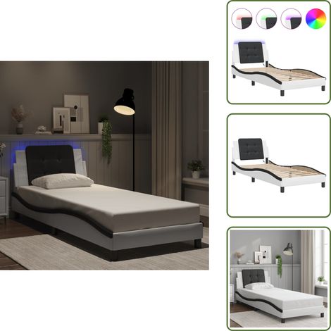 Cama con LED - vidaXL Estructura de cama con LED sin colchón Zadar blanco negro 80x200 cm - Cama Zadar