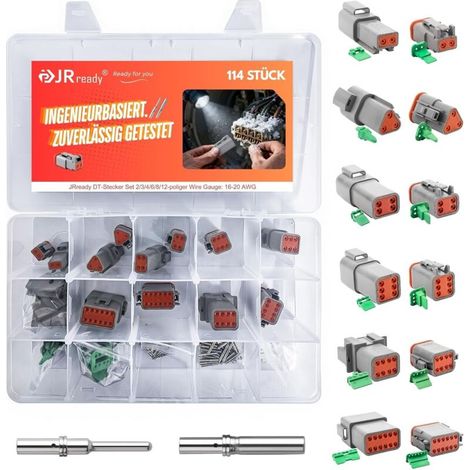 Connecteur Deutsch 2/3/4/6/8/12 broches Gris IP68 Étanche DT Connecteur Set 6 Sets Avec kit Terminal Deutsch Wire Gauge 16-20 AWG pour Voiture, Motos, Camions, Bateaux (1/5)