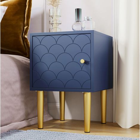 Table de chevet 35 x 35 x 51 cm, bleu marine, pieds métalliques HAVRYA (1/5)