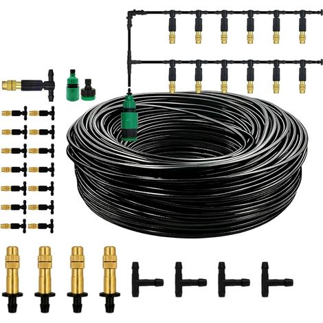 Système Brumisation Extérieur Tuyau 15/30 m, raccord rapide, asperseur Extérieur Pour Serre pour extérieur, serre, terrasse, parasol, auvent (1/5)