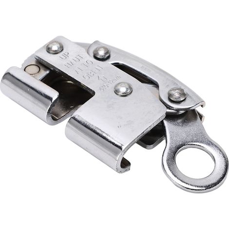 Système d'assurage autobloquant pour grimpe, avec mousqueton sécurisé et dispositif anti-chute pour corde. (1/5)