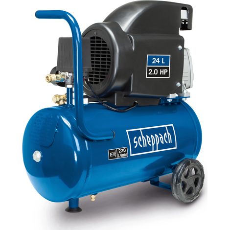 Scheppach Compresseur HC26 - 1500 W - Admission d'air 220 L/min - Cuve de 24 Litres - Pression de travail de 8 bar - Lubrifié à l'huile - Poignée et dispositif de déplacement inclus