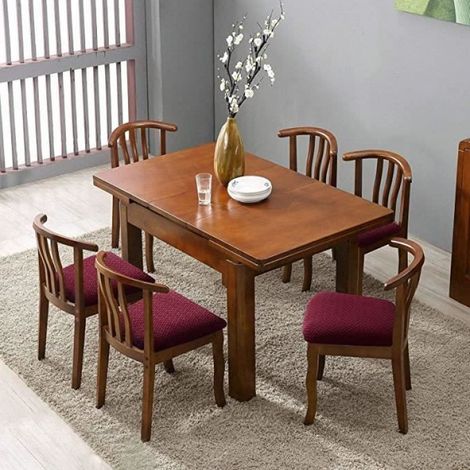 Housses de siège pour chaises de salle à manger Housses de coussin de siège de cuisine extensible Lot de 4 - vin rouge (1/4)