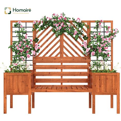 HOMAIRE Pflanzkübel en bois massif brun avec spalier, siège et espace généreux pour jardin, Hof et terrasse (1/5)
