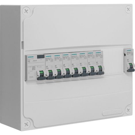 SIEMENS - Tableau 1 rangée pré-équipé monophasé 1 inter. diff. 40A type AC + 8 disjoncteurs