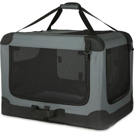 Niche de voyage pliable à 4 portes pour chien et chat, Gris, taille M 76 cm x 54 cm x 54 cm (1/5)