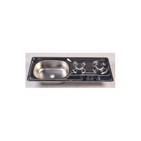 Combiné inox 2 feux + cuve gauche – Idéal pour camping-car