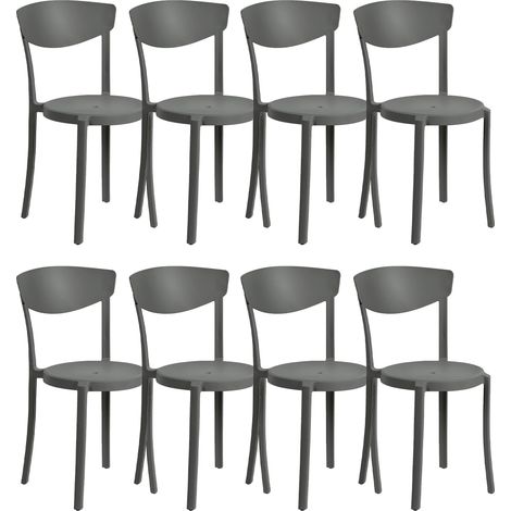 Conjunto de 8 sillas de comedor gris oscuro polipropileno ligero resistente Vieste