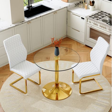 Esstisch-Set mit 2 Stühlen Glas Metall 85 cm OKMYHOME (1/5)