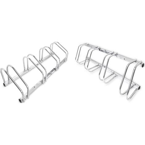 Set of 2 Relaxdays bike racks, for 4 bicycles, wall and floor mounted, bicycle, chrome-plated steel, outdoor, silver
