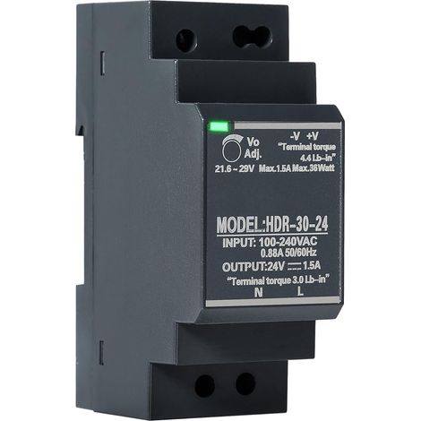 Alimentation sur Rail Din, Rails Bloc d'alimentation Alimentation DC 24V 1.5A 30W Transformateur pour Rail DIN HDR-30W-24V1.5A (1/5)