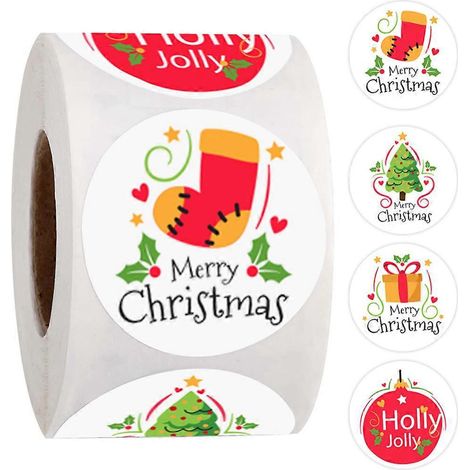500 Stück „Frohe Weihnachten“-Aufkleber, 4 Designs, runde Feiertags-Etiketten für DIY-Geschenkboxen, Backwaren, Karten, Umschläge, Schreibwarendekoration (1/5)