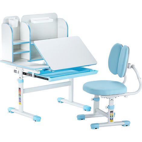 VEVOR Set Scrivania e Sedia da Studio per Bambini, Tavolo da Lavoro e Sedia per Bambini con Libreria e Cassetto, Inclinabile da 0 a 40° Regolabile in Altezza, per Camera da Letto e Studio, Blu