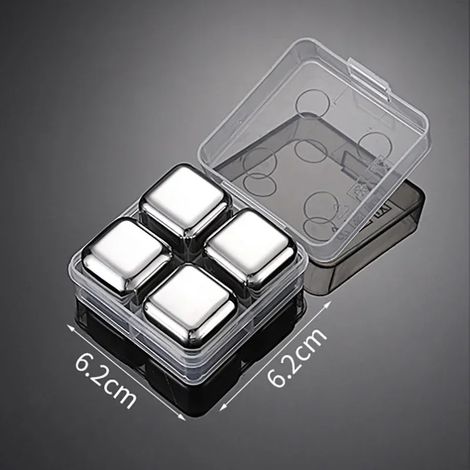 (4 pièces argentées) Pierres à whisky réutilisables, glaçons en acier inoxydable, granulés métalliques de qualité alimentaire, accessoires de bar. (1/5)