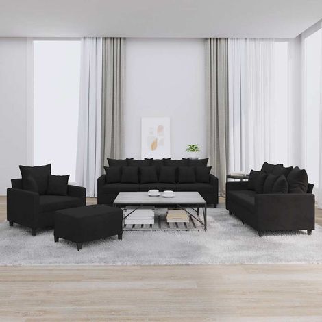 Ensemble de canapés 4 pièces avec coussins, fauteuil, 2 et 3 places, pouf, velours noir - PANGIVO (1/5)