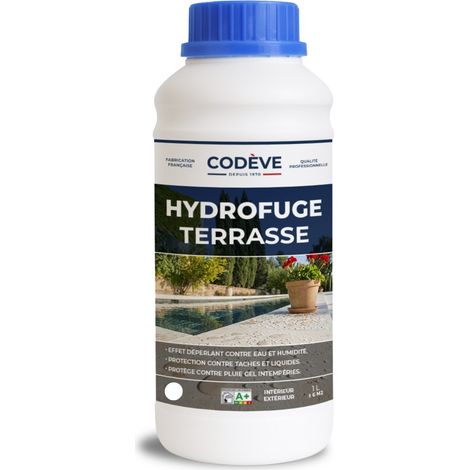 Codève Bois – Hydrofuge terrasse 1 L – Incolore pour travertin, béton, ciment, pierre – Protection contre les tâches et éclatements