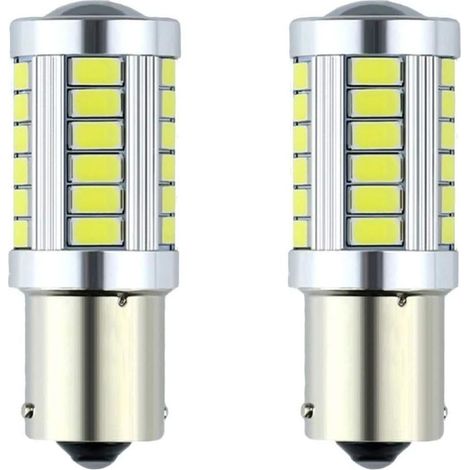 10 ampoules LED 1156 BA15s P21W 33SMD 5730 pour feux arrière de voiture R5w (blanches, 1156) (1/5)