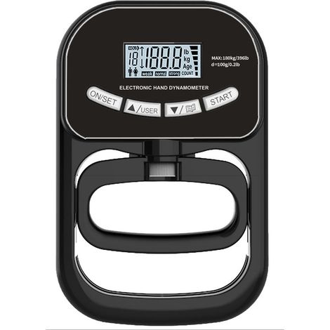 Dinamómetro de agarre - dinamómetro de agarre (120 kg) - medidor electrónico de fuerza de agarre - deportes - hogar y escuela - Negro - Funciona con pilas (1/3)