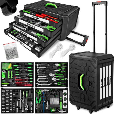 Caisse à outils 899 pièces avec poignée pliante en plastique noir