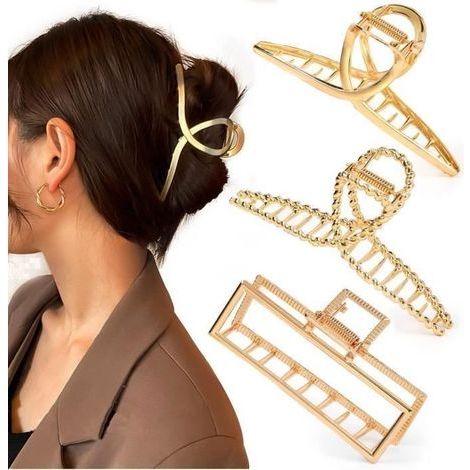 Pince cheveux métal - HOM2SEEKER - Lot de 3 - Métal brossé - Antidérapantes - Or/Argent/Or rose (1/4)