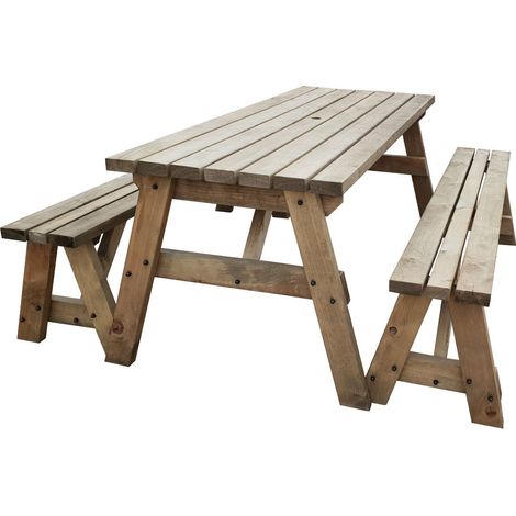 3ft (90cm) Picnic table and bench set, rustic brown finish, Victoria square corners (1/4)