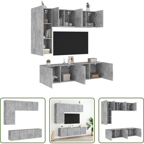 vidaXL Meuble TV - Unités murales TV 5 pcs gris béton bois d'ingénierie (1/5)