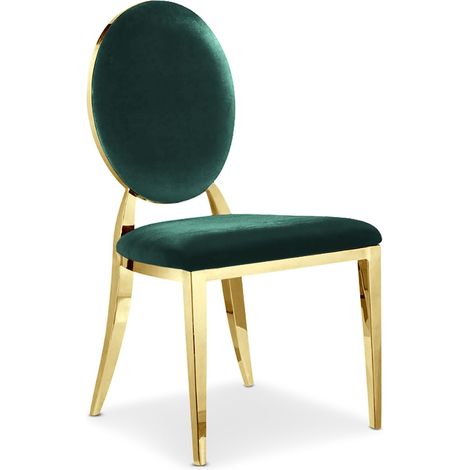 Lot de 6 chaises médaillon Sofia Pieds Or Velours Vert (1/3)