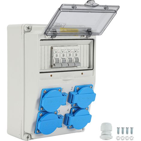 TolleTour Coffret De Chantier Distributeur de courant mural Répartiteur de courant de construction, répartiteur mural avec disjoncteur, 4 prises Schuko et prise CEE 16 A, répartiteur de courant (1/5)