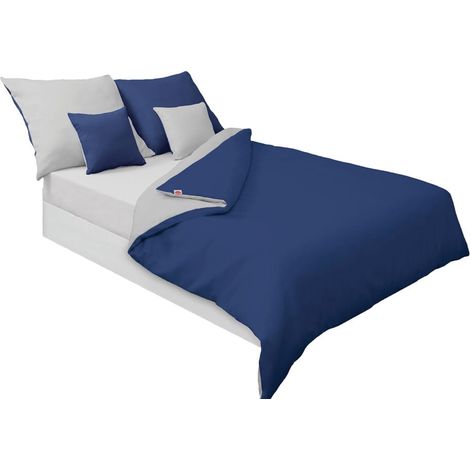 Satin-Bettwäsche-Set 220x200, doppelseitig, blau und aschfarben (1/5)