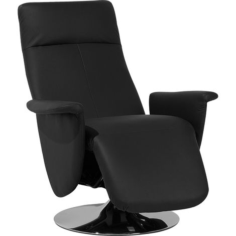 Sillón reclinable tapizado en piel sintética negra base de metal reposapiés extraíble respaldo alto minimalista moderno Prime (1/5)