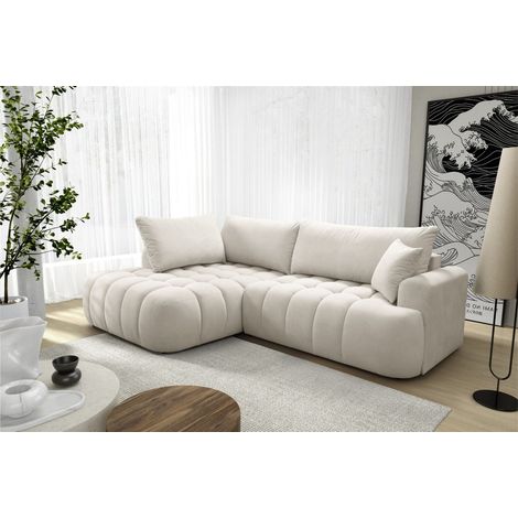 Ecksofa mit Schlaffunktion NANTES Sofa in Stoff Soft Beige Ottomane Links (1/5)