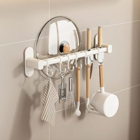 Porte-couteaux en aluminium avec crochets Porte-couvercle de casserole - Porte-couteaux2+crochets6-blanc 408.56.5 cm