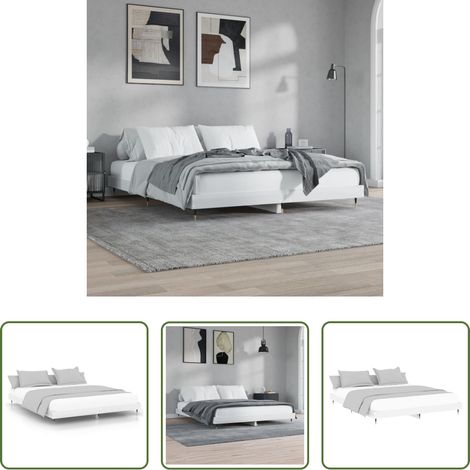vidaXL Lit en bois d'ingénierie - Cadre de lit sans matelas blanc brillant 160x200 cm (1/5)
