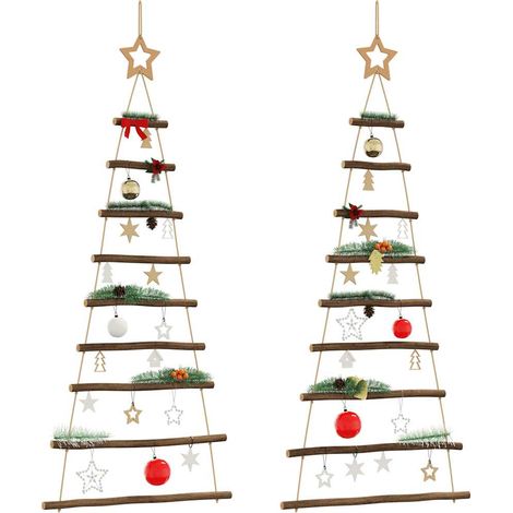 Hängende Weihnachtsbäume mit Spitzensternen 2 Stk. 55x120 cm Naturzweig (1/5)