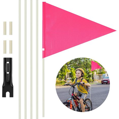 Drapeau de sécurité pour vélo de 1,8 m avec mât, design réfléchissant et support de fixation pour vélo pour une visibilité optimale, accessoires pour remorque de vélo, rose
