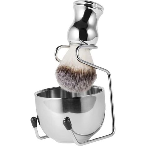 Ensemble de rasage pour hommes avec bol à blaireau et brosse de nettoyage Accessoires de rasage durables pour un rasage humide confortable Entretien facile de la barbe (1/5)